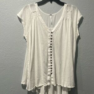 Free People White Oversized Babydoll Tee Top Shirt Henley Button Down S/S XS